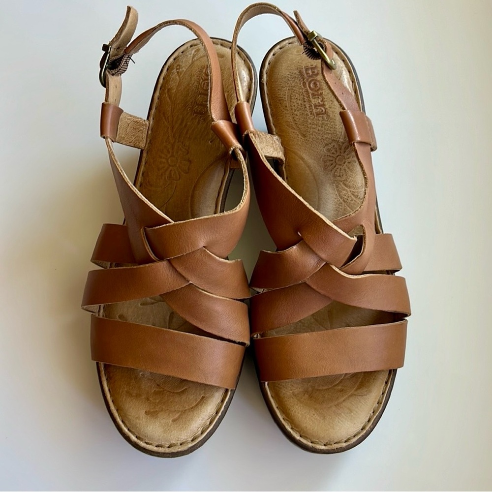 Born Tan Leather Wedge Sandals - Picture 4 of 10